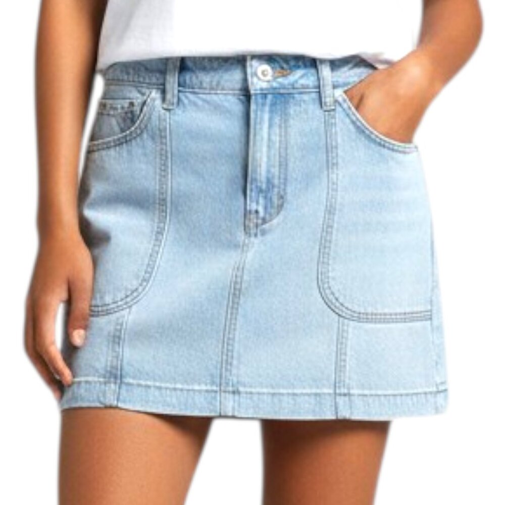 NWT American Eagle Outfitters A-Line Denim Miniskirt w Pockets Light Wash - 12